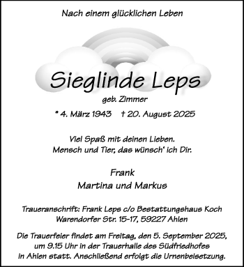 Anzeige von Sieglinde Leps 