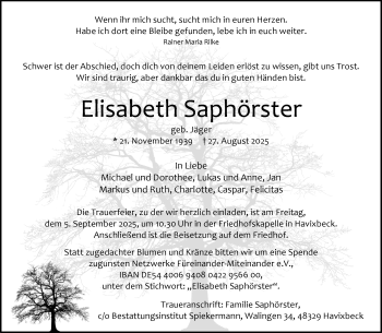 Anzeige von Elisabeth Saphörster 