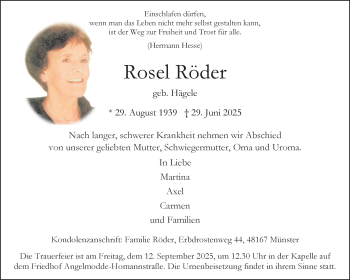 Anzeige von Rosel Röder 