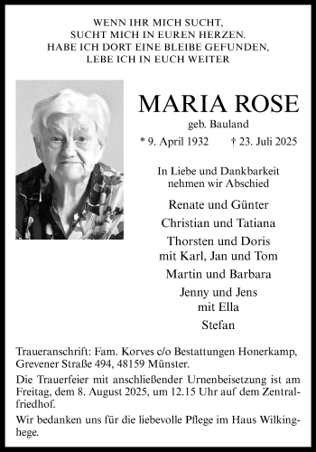 Anzeige von Maria Rose 