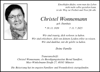 Anzeige von Christel Wonnemann 