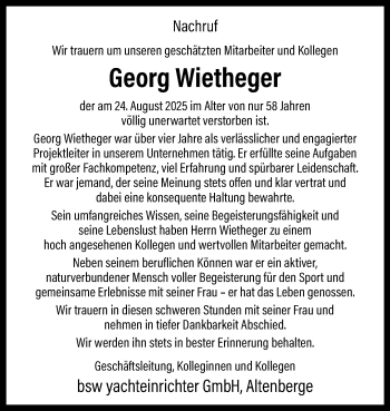 Anzeige von Georg Wietheger 
