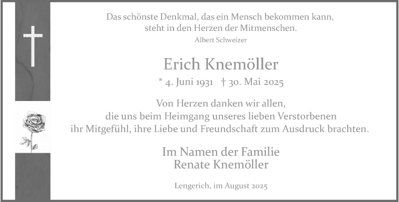  Traueranzeige für Erich Knemöller vom 09.08.2025 aus 