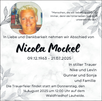 Anzeige von Nicola Mockel 