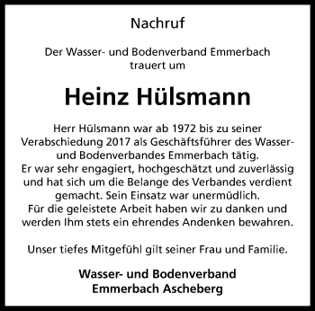 Anzeige von Heinz Hülsmann 