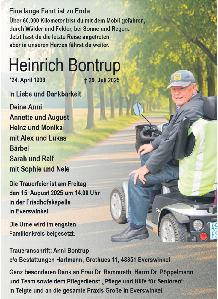  Traueranzeige für Heinrich Bontrup vom 09.08.2025 aus 