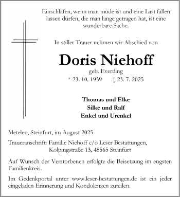 Anzeige von Doris Niehoff 