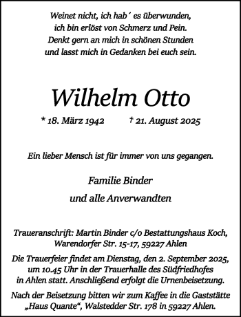Anzeige von Wilhelm Otto 