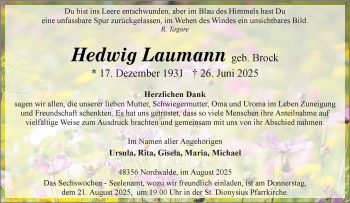 Anzeige von Hedwig Laumann 