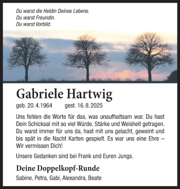 Anzeige von Gabriele Hartwig 