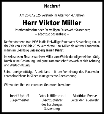 Anzeige von Viktor Miller 