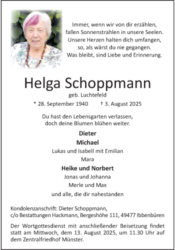 Anzeige von Helga Schoppmann 