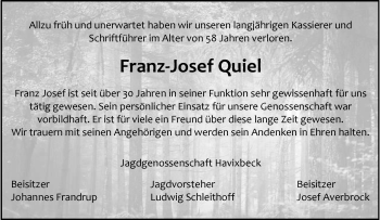 Anzeige von Franz-Josef Quiel 