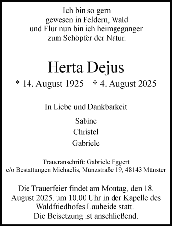 Anzeige von Herta Dejus 
