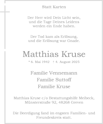 Anzeige von Matthias Kruse 