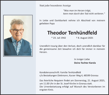 Anzeige von Theodor Tenhündfeld 