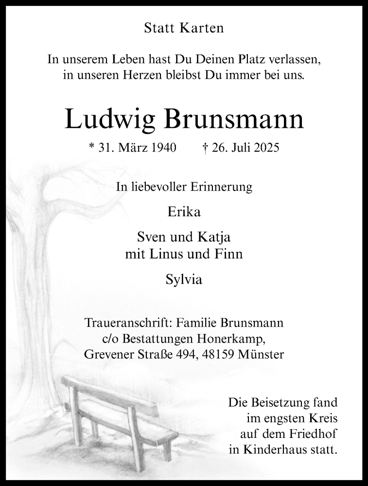  Traueranzeige für Ludwig Brunsmann vom 16.08.2025 aus 