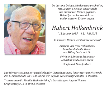 Anzeige von Hubert Holkenbrink 