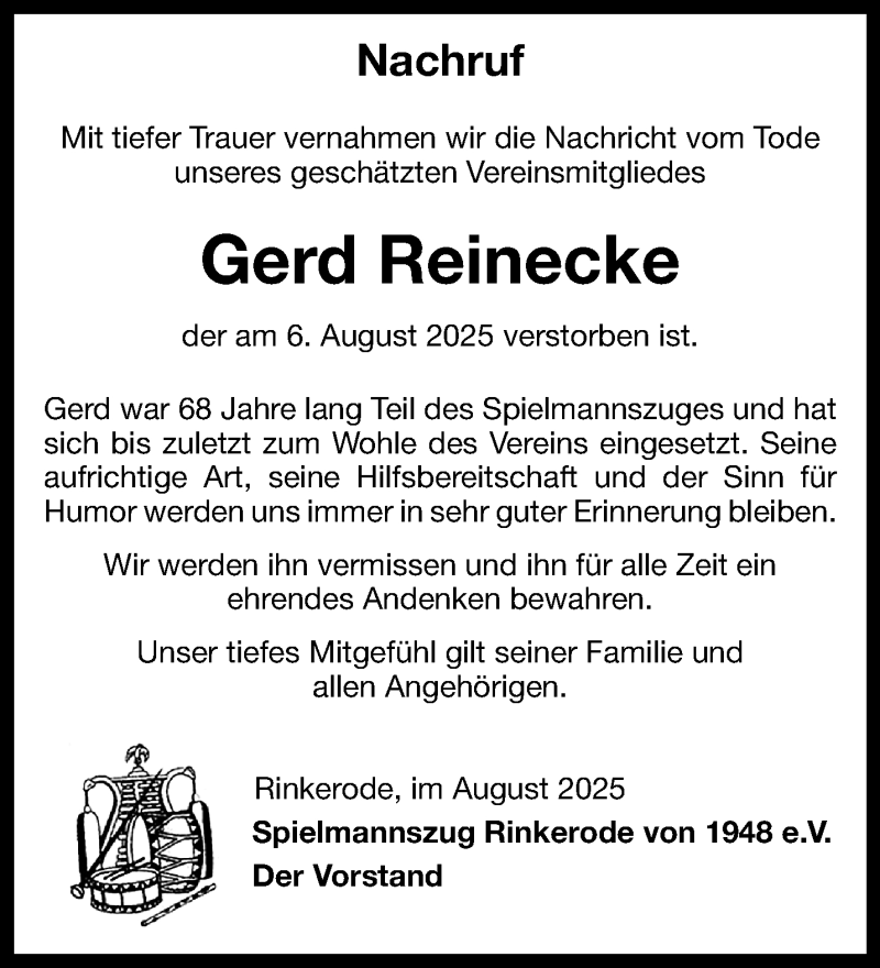  Traueranzeige für Gerd Reinecke vom 23.08.2025 aus 