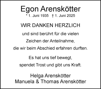Anzeige von Egon Arenskötter 