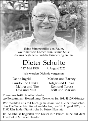 Anzeige von Dieter Schulte 