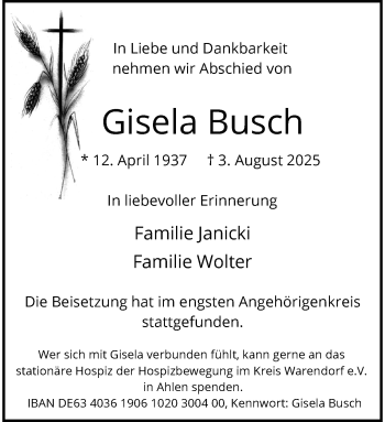 Anzeige von Gisela Busch 
