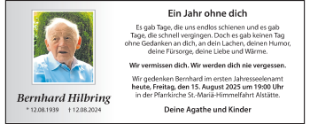Anzeige von Bernhard Hilbring 