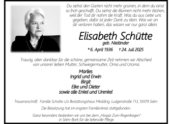 Anzeige von Elisabeth Schütte 