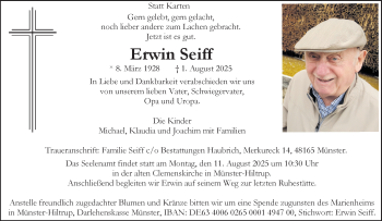 Anzeige von Erwin Seiff 