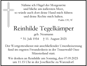 Anzeige von Reinhilde Tegelkämper 
