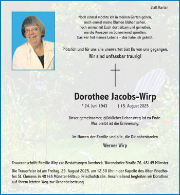 Anzeige von Dorothee Jacobs-Wirp 
