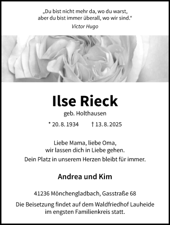 Anzeige von Ilse Rieck 