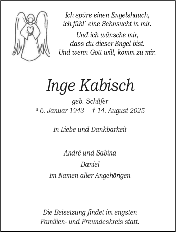 Anzeige von Inge Kabisch 