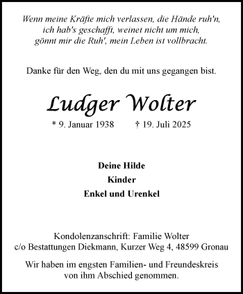 Anzeige von Ludger Wolter 