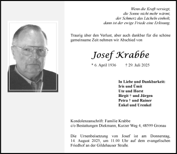 Anzeige von Josef Krabbe 