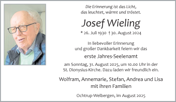 Anzeige von Josef Wieling 