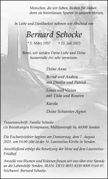 Anzeige von Bernard Schocke 
