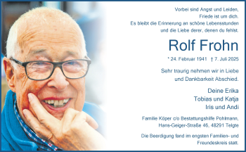 Anzeige von Rolf Frohn 