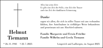 Anzeige von Helmut Tiemann 