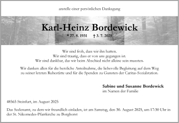Anzeige von Karl-Heinz Bordewick 