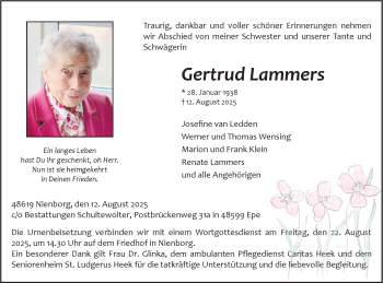 Anzeige von Gertrud Lammers 