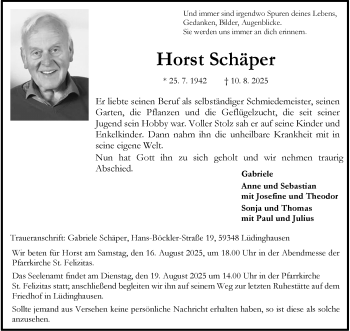 Anzeige von Horst Schäper 