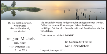 Anzeige von Irmgard Michels 
