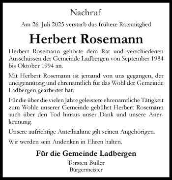 Anzeige von Herbert Rosemann 
