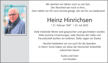 Anzeige von Heinz Hinrichsen 