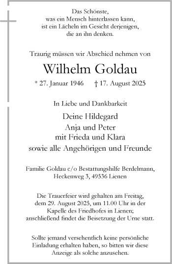 Anzeige von Wilhelm Goldau 