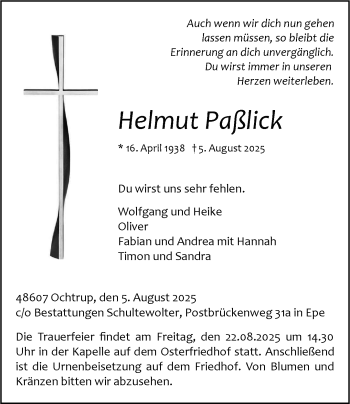 Anzeige von Helmut Paßlick 