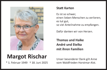 Anzeige von Margot Rischar 