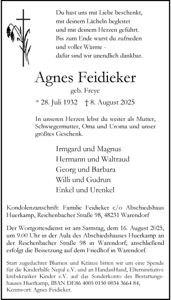 Anzeige von Agnes Feidieker 