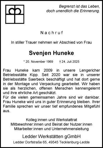 Anzeige von Svenjen Huneke 